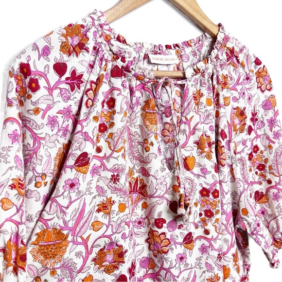 New with Tag Knox Rose Women's Floral Rich Magenta Orange Oversized Boho Blouse - Picture 8 of 16